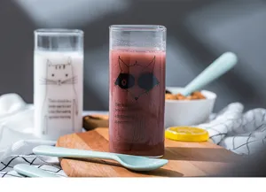 Cute square glass cup creative animal print milk cup breakfast water cup home transparent