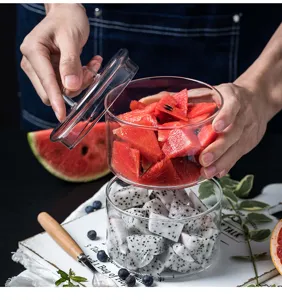 Bol de stockage en verre transparent avec couvercle, conteneur de salade de fruits design.