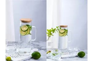 Pichet a eau froide en verre transparent nordique avec couvercle en bambou capacite.