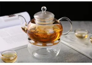 Théière en verre borosilicaté faite à la main avec infuseur résistant à la chaleur.