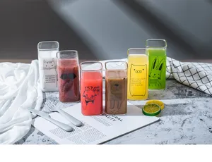 Cute square glass cup creative household milk cup heat resistant animal pattern drinkware