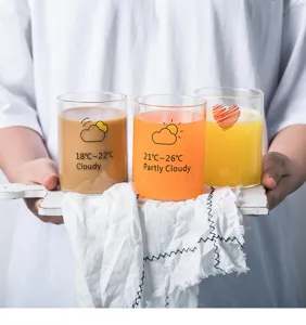 Creative Japanese glass cup with weather print, clear heat-resistant drinkware for juice.