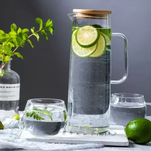 Pichet à eau en verre de style nordique avec couvercle en bambou, grande carafe à jus