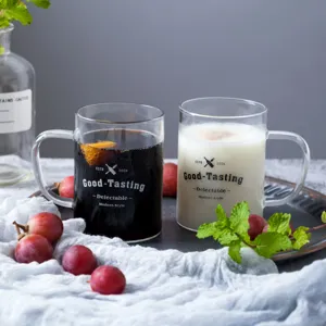 Clear glass coffee mug set with handle heat resistant drink cup for juice tea and beverage