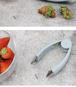 Stainless steel strawberry huller tool kitchen fruit corer pineapple eye remover detail