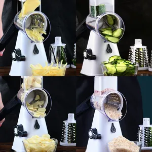 Multifunctional rotary vegetable slicer manual drum grater with interchangeable blades