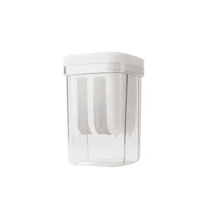 Passoire à yaourt domestique en plastique transparent avec couvercle blanc et filtre fin.