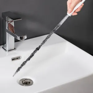 Flexible sink snake hair drain clog remover tool with spiral bristle design for easy cleaning.
