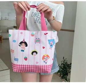 Cute cartoon print canvas handbag, large capacity casual tote bag for women daily commuting.