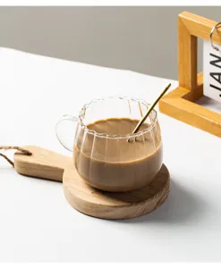 Clear glass coffee mug with pumpkin fluted design, aesthetic cup for milk and hot tea.
