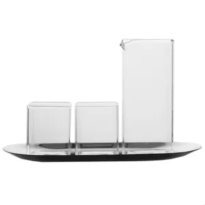 Viereckiges Glas Kanne und zwei Tassen Set für Frühstück, Kaffee Milchkännchen mit Tablett.