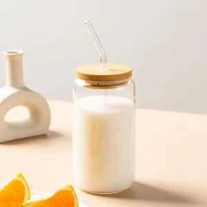 High Borosilicate Glass Cola Can Shaped Drinking Cup With Bamboo Lid And Straw Transparent Tumbler For Home Kitchen