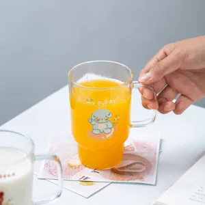Taza de agua de vidrio resistente al calor con asa jugo leche lindo diseño de cachorro principal