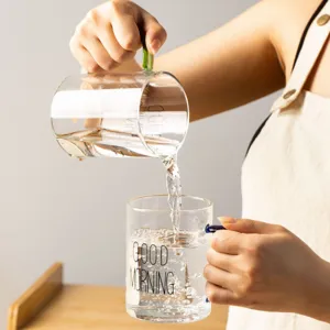 Transparent glass water cup morning print kitchen drinkware clear coffee milk mug set