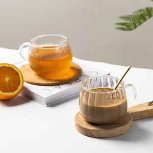 Heat-resistant glass coffee mug, Japanese style ribbed pumpkin cup for milk, tea and water.
