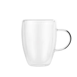 Doppelwandige Glas Kaffeetasse mit Henkel transparent hitzebeständig Teetasse Hauptansicht