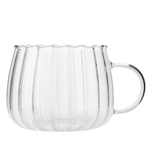 Clear Glass Pumpkin Mug Fluted Coffee Cup Heat-Resistant Milk Tea Cup for Home Daily Use