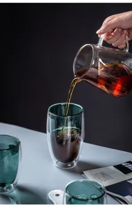 Double wall glass coffee cup tea mug with handle heat resistant creative glassware 350ml