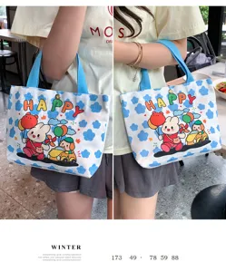 Cute small canvas handbag for women, portable lunch box bag and daily commuting storage pouch.