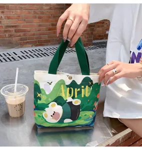 Canvas tote bag for women cute small lunch bag portable storage bag commuter handbag