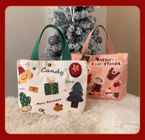 Sac cabas en toile de Noël avec de jolies impressions de dessins animés, idéal pour cadeaux.