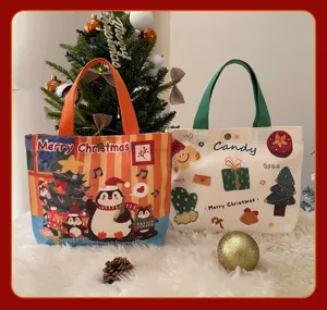Sac cabas en toile de Noël mignon sac à main pingouin dessin animé sac cadeau vacances