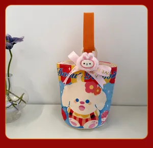 Niedliche Cartoon Canvas Eimer Tasche für Damen, große Kapazität Handtasche mit Plüsch.