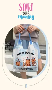 Cute cartoon capybara canvas shoulder bag casual large capacity student commuting tote bag