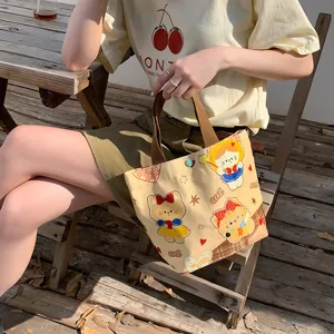 Original Cute Cartoon Bear Print Polyester Handbag For Women Commuter Lunch Box Storage Bag Versatile Small Tote Bag