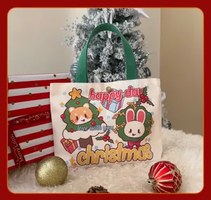 Détail de sac cabas en toile de Noël, design d'impression de chat mignon, sac à main.