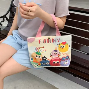 Cute cartoon monster canvas tote bag for women, casual daily handbag and shopping bag.