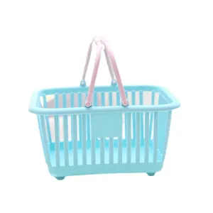 Mini panier d'achat en plastique rangement de bureau panier de cueillette de fruits creux bleu rose