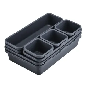 Dunkelgraues Kunststoff Schubladen-Organizer Set für Bürotisch, Schreibwaren und Kosmetik.