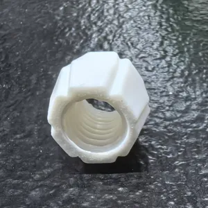Close up view of white 3d printed toothpaste dispenser converter thread part detail.