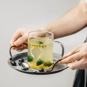 Hitzebeständige transparente Glasteetasse mit Henkel für Büro und Zuhause Hauptansicht