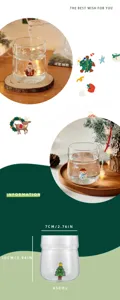 Cute Christmas glass cup with 3D tree figurine, clear 450ml water milk coffee mug gift.