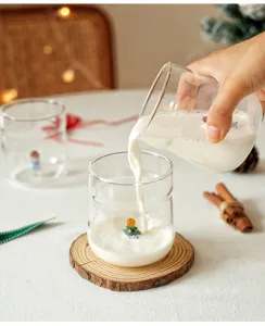 Charming 3D Christmas tree glass cup, double-wall heat-resistant glass for milk and coffee.
