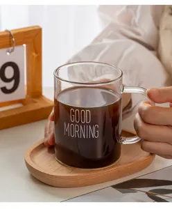 Clear glass coffee mug with handle, heat resistant water cup for daily breakfast and milk use.