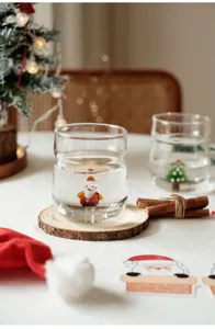 Christmas glass cup with cute 3D Santa inside, perfect detail view for holiday gift and coffee.