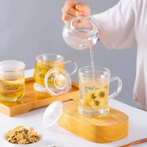 High borosilicate glass teacup set with infuser, clear heat-resistant tea cup for office.