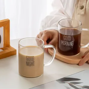 High Borosilicate Glass Coffee Mug Heat Resistant Water Cup With Handle Letter Print Milk Cup For Home Kitchen