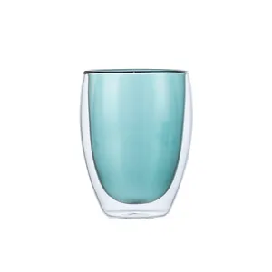 Creative double layer insulated glass cup coffee mug for home and office use anti-scald design