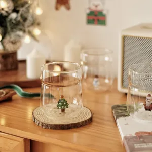 Cute christmas tree glass cup double wall transparent coffee mug creative milk water gift