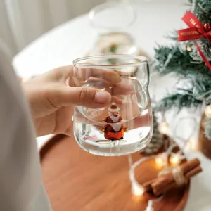 Cute 3D Santa glass cup, clear borosilicate coffee milk water mug for Christmas gifts.