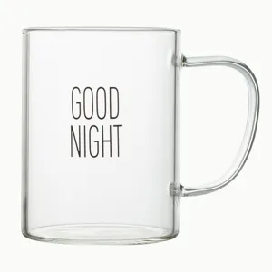 Transparent heat resistant glass mug with handle for coffee water and milk daily use
