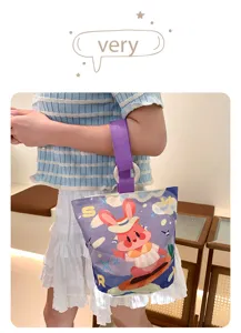 Canvas bucket bag for women stylish large capacity casual handbag with cute cartoon rabbit design