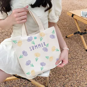 Μεγάλη τσάντα shopper από καμβά για γυναίκες, κομψή casual τσάντα χεριού με τύπωμα