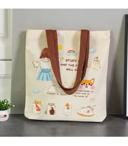 Grand sac cabas en toile pour étudiants, sac d'épaule esthétique avec de jolies impressions.