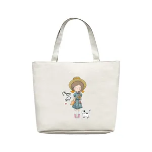 Canvas tote bag for women, large capacity casual cute cartoon print shoulder bag for daily use.