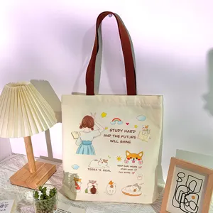 Grand Sac Cabas en Toile de Grande Capacité Sac Bandoulière Étudiant Décontracté Rétro Imprimé Lettre Sac de Shopping Livre Sac à Main Quotidien